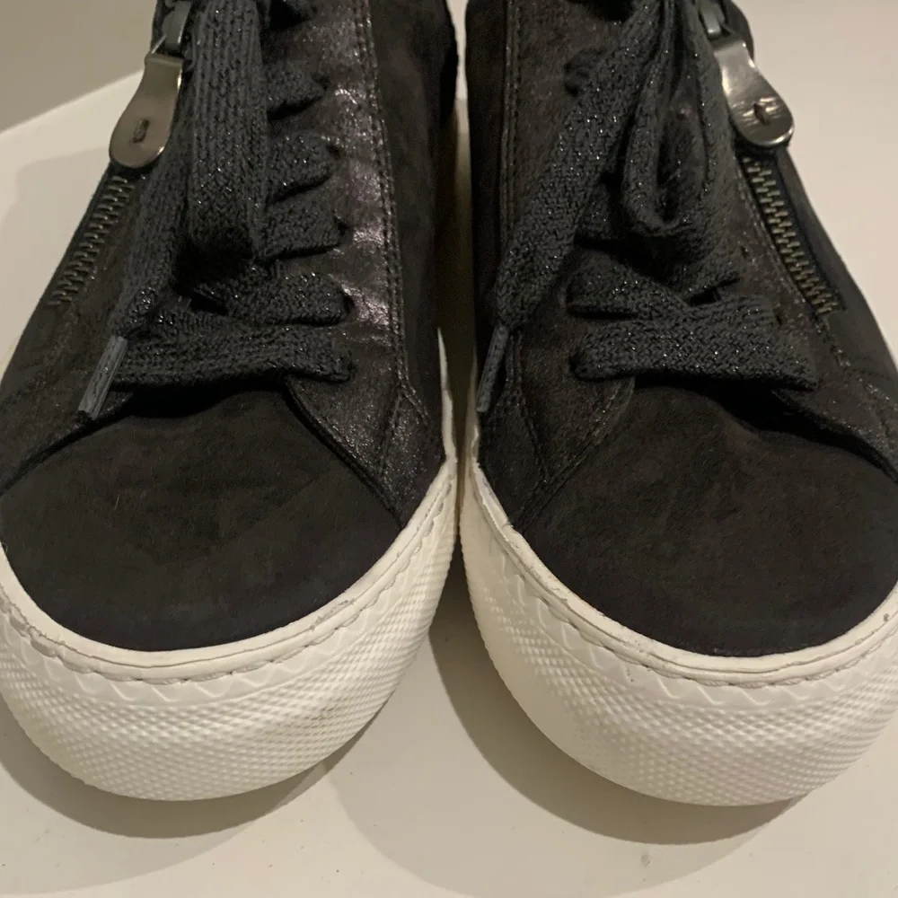 Paul Green Toby Leather Lace-Up Sneakers Side Zip Charcoal Slate Shoes US 7.5 - Picture 5 of 8